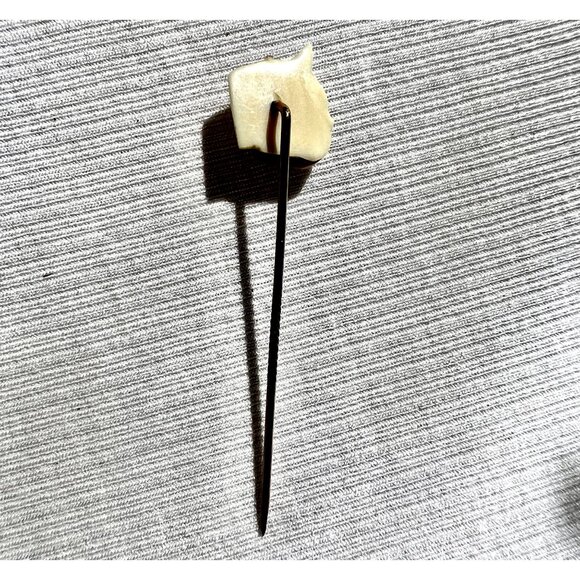 Antique Hand-Carved French Bulldog Head Hat Lapel Stick Pin Exquisite - Picture 9 of 10